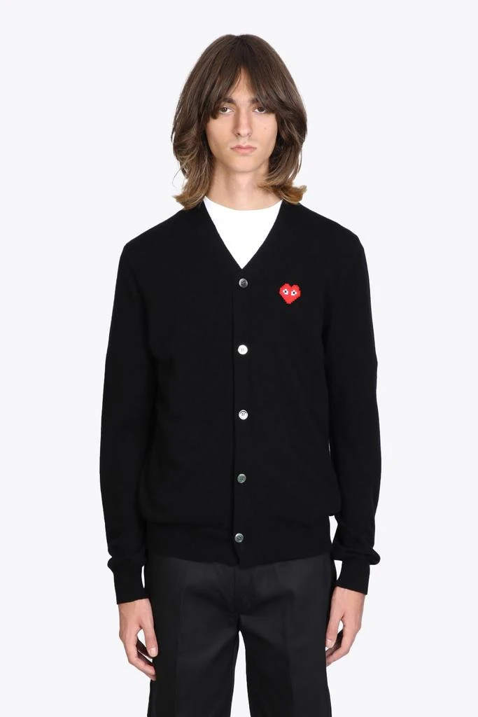 商品Comme des Garcons|Mens Cardigan Knit Black wool cardigan with pixel heart patch.,价格¥1748,第1张图片