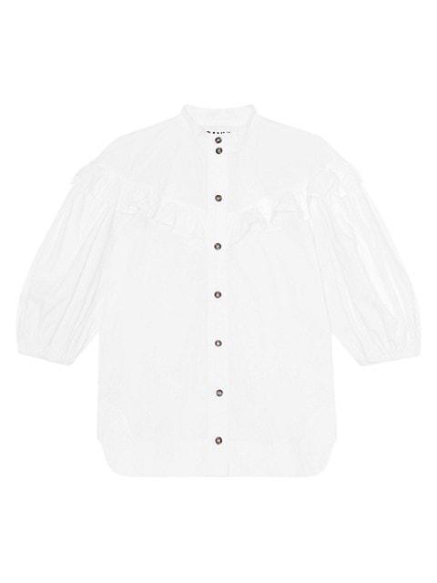 商品Ganni|Cotton Poplin Puff-Sleeve Blouse,价格¥1111,第1张图片