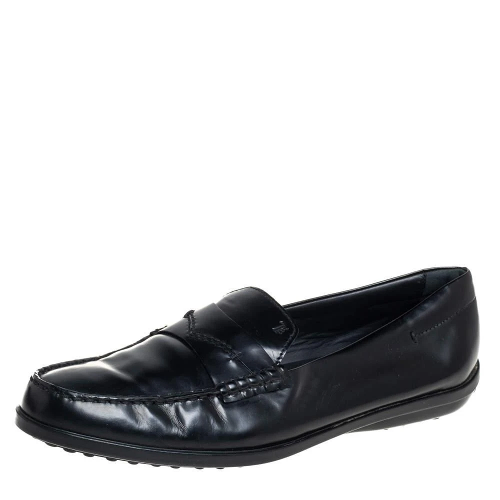 商品[二手商品] Tod's|Tod's Black Leather Penny Slip On Loafers Size 38.5,价格¥1818,第1张图片