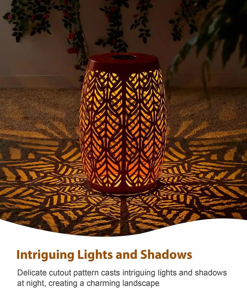 商品Glitzhome|Multi-Functional Orange Iron Leaf Pattern Solar Powered Garden Stools or Planter Stand,价格¥815,第5张图片详细描述