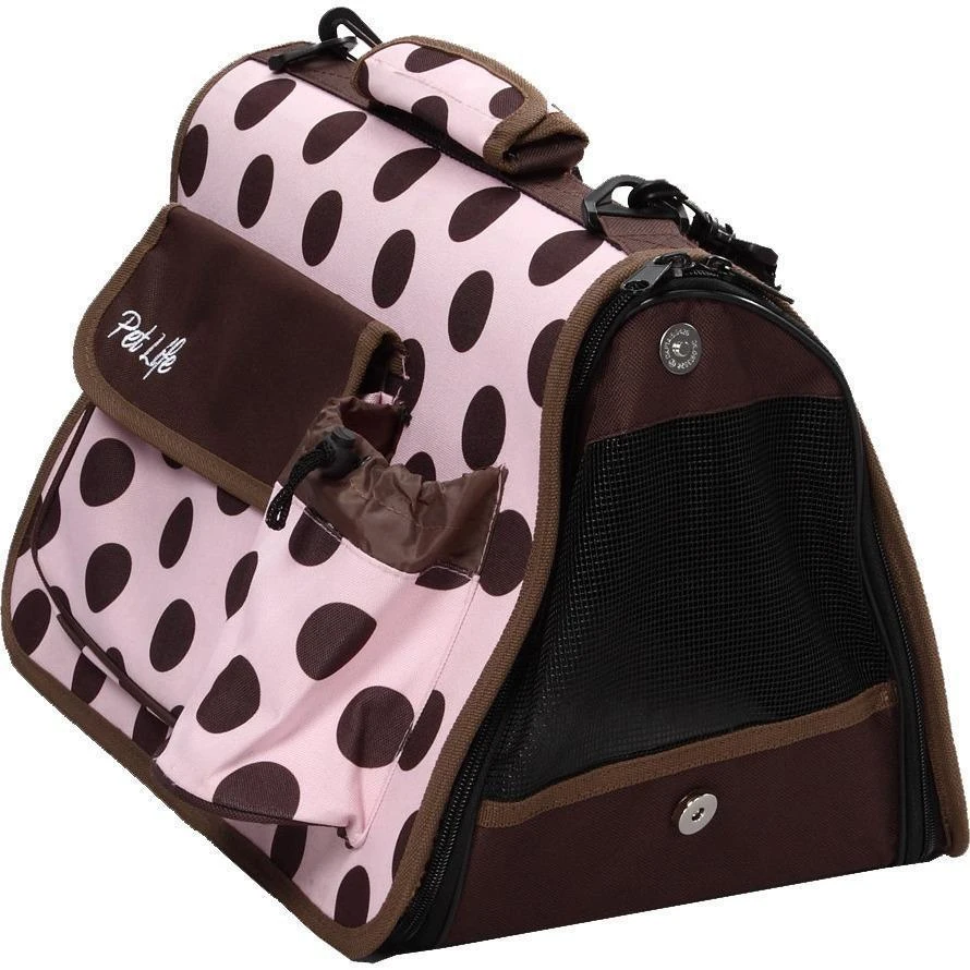 商品Pet Life|Casual Polka-Dotted Airline Approved Folding Zippered Collapsible Travel Pet Dog Carrier w/ Pouch,价格¥405,第1张图片