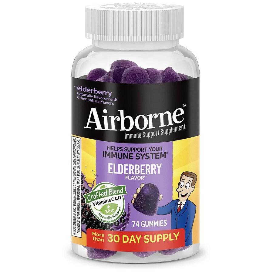 商品Airborne|Elderberry Gummies with Vitamin C D & E, Zinc Immune Support Supplement,价格¥200,第1张图片