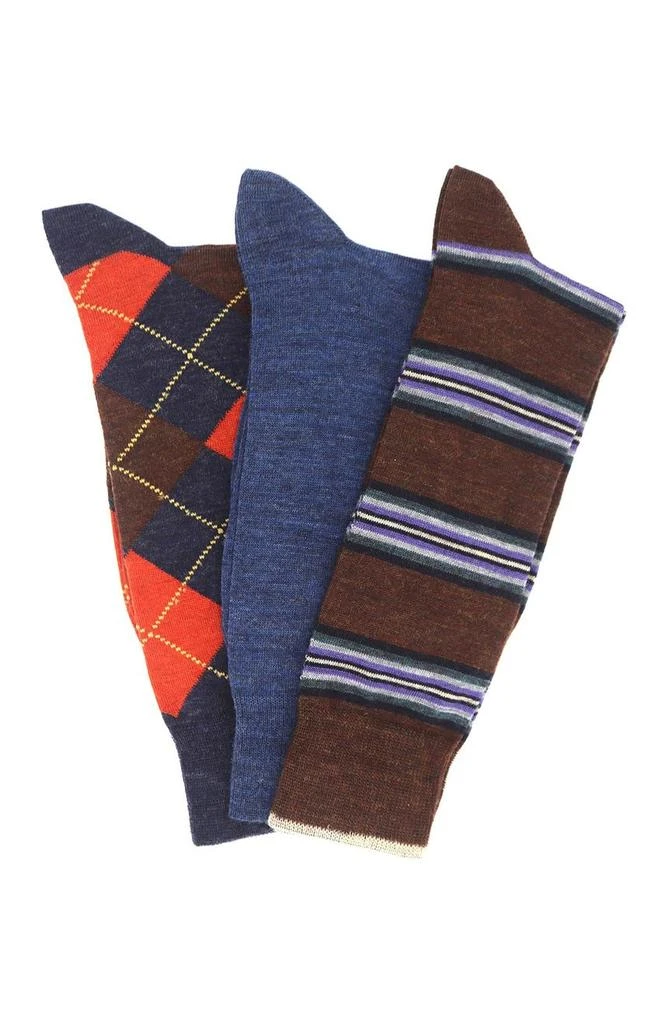 商品Lorenzo Uomo|Lorenzo Wool Pattern Socks - Pack of 3,价格¥151,第1张图片