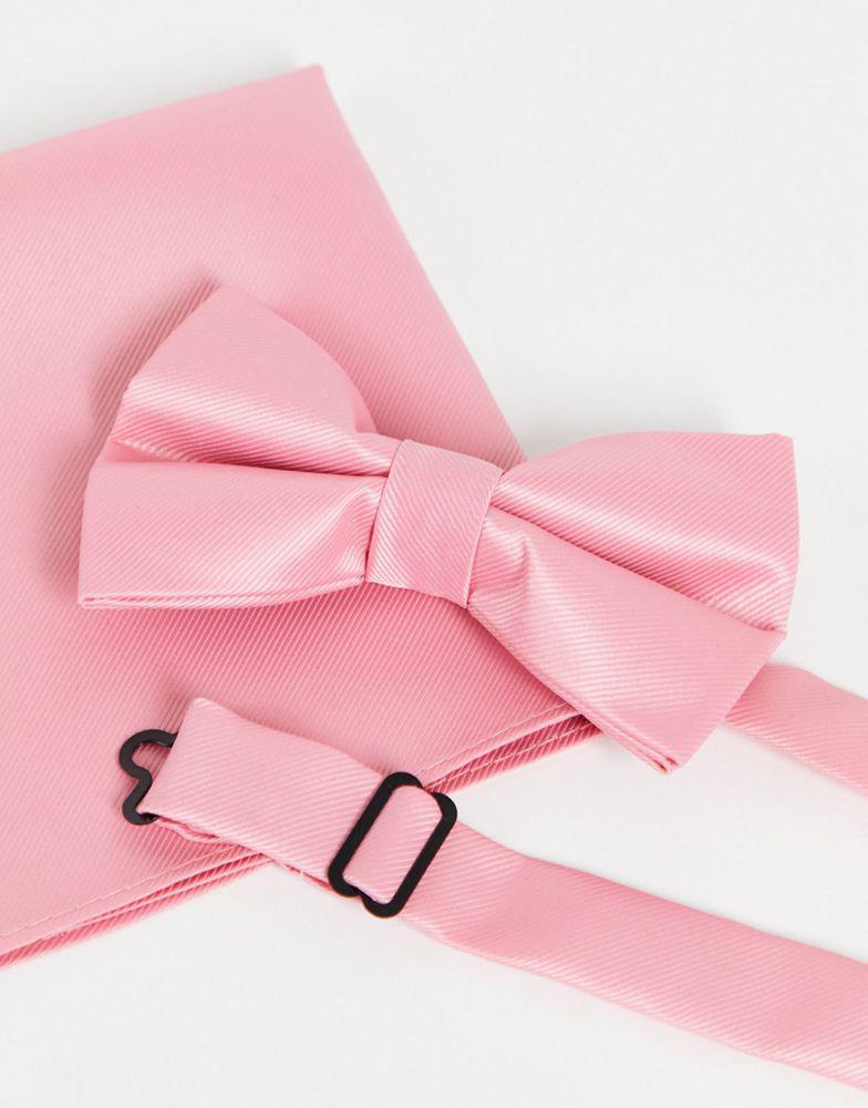 ASOS DESIGN bow tie and pocket square in pop pink商品第3张图片规格展示