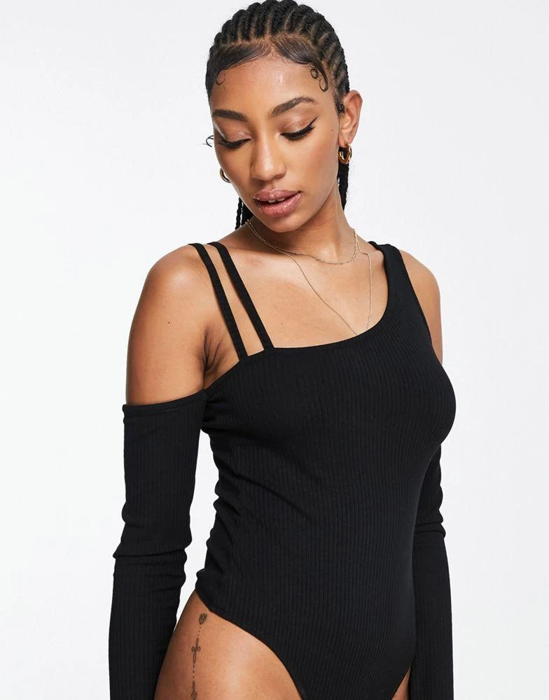 商品ASOS|ASOS DESIGN Tall asymmetric one shoulder bodysuit in black,价格¥124,第3张图片详细描述