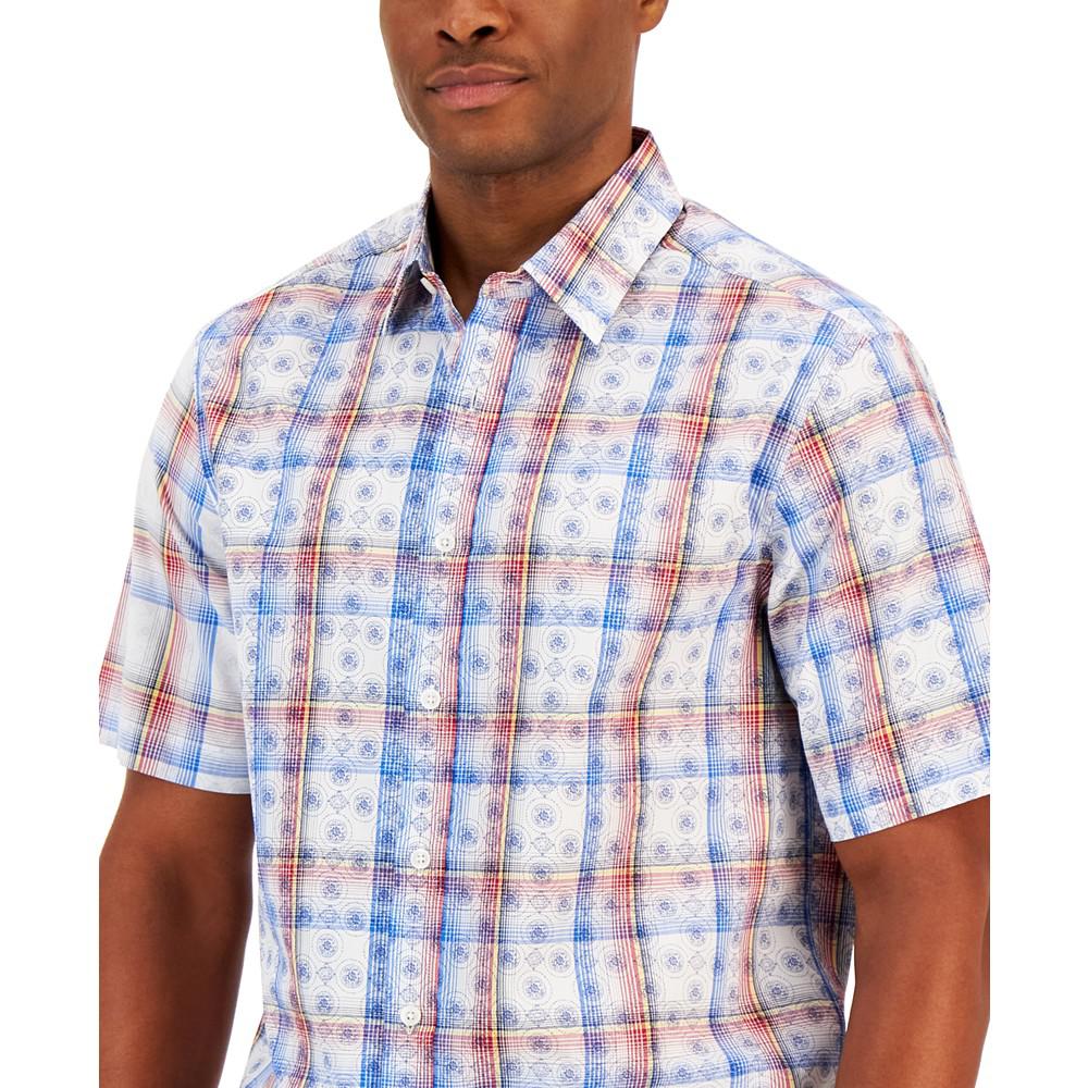 Men's Bally Plaid Refined Woven Short-Sleeve Shirt, Created for Macy's商品第3张图片规格展示