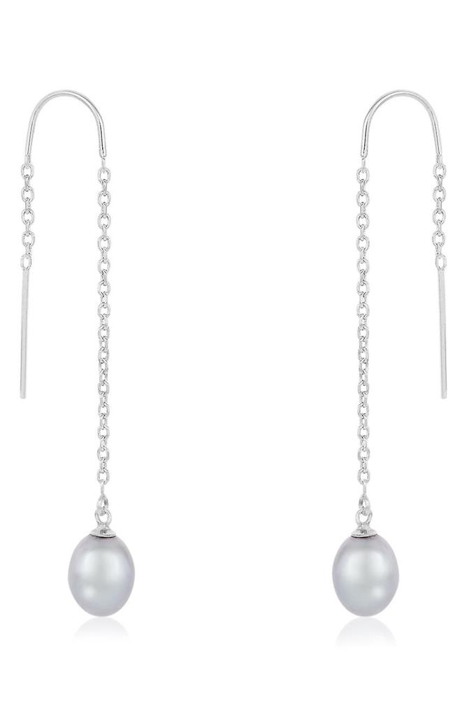 Rhodium Plated 7-8mm Cultured Pearl Drop Threader Earrings商品第1张图片规格展示