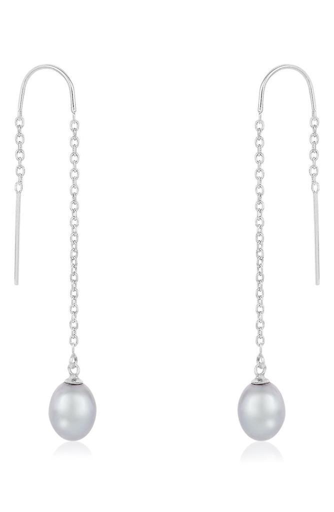 商品Splendid Pearls|Rhodium Plated 7-8mm Cultured Pearl Drop Threader Earrings,价格¥183,第1张图片