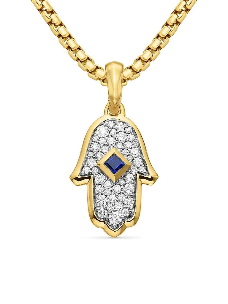 商品David Yurman|Hamsa Amulet in 18K Yellow Gold with Pavé Diamonds and Blue Sapphire, 26MM,价格¥17460,第1张图片