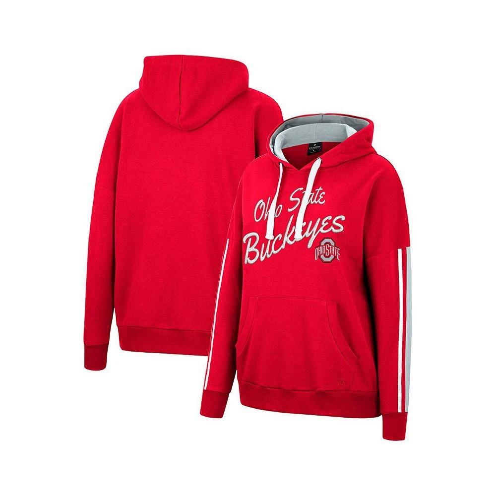 商品Colosseum|Women's Scarlet Ohio State Buckeyes Serena Oversized Sleeve Striping Pullover Hoodie,价格¥293,第1张图片