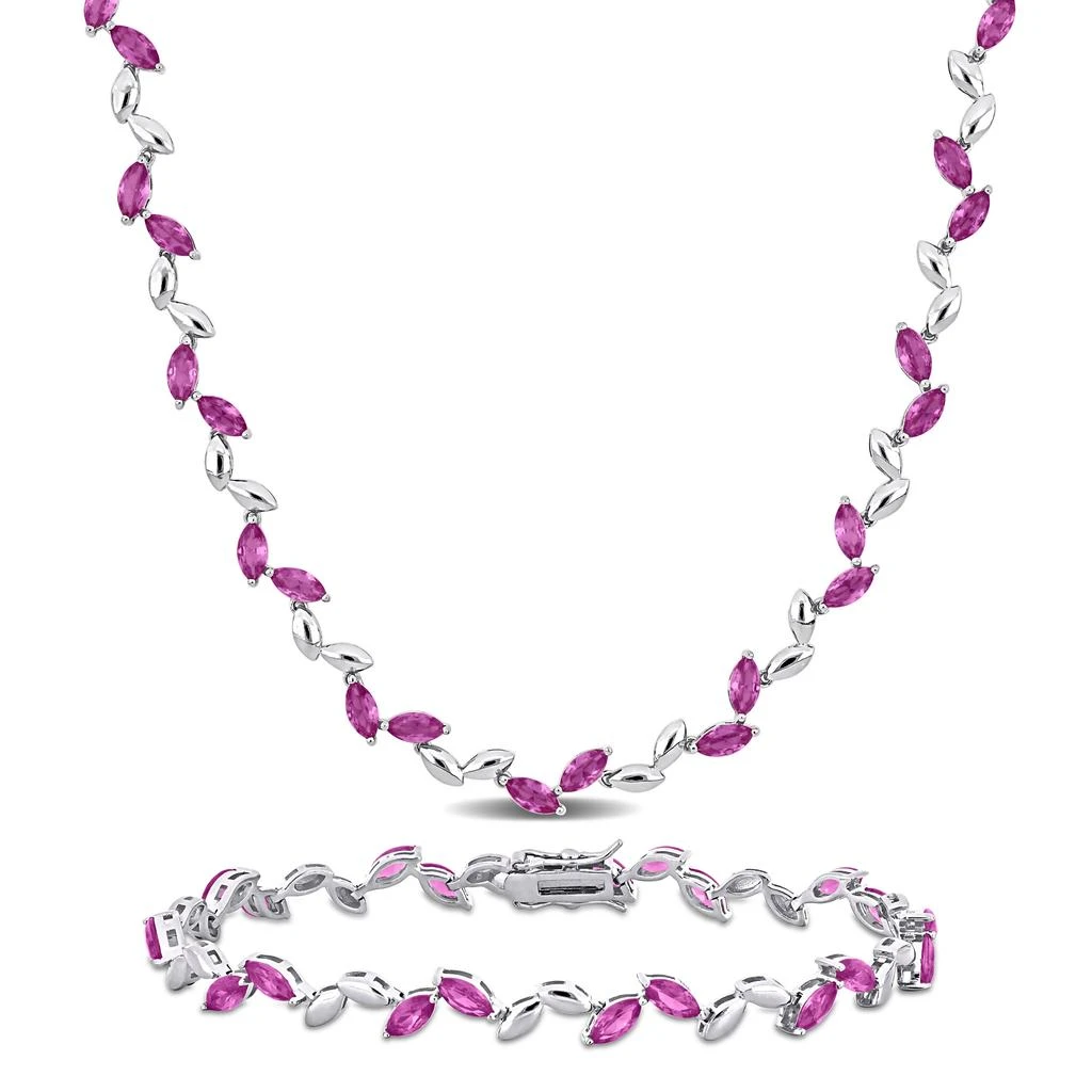 商品Mimi & Max|29 7/8ct TGW Created Pink Sapphire Leaf Necklace and Bracelet Set Sterling Silver,价格¥1067,第1张图片