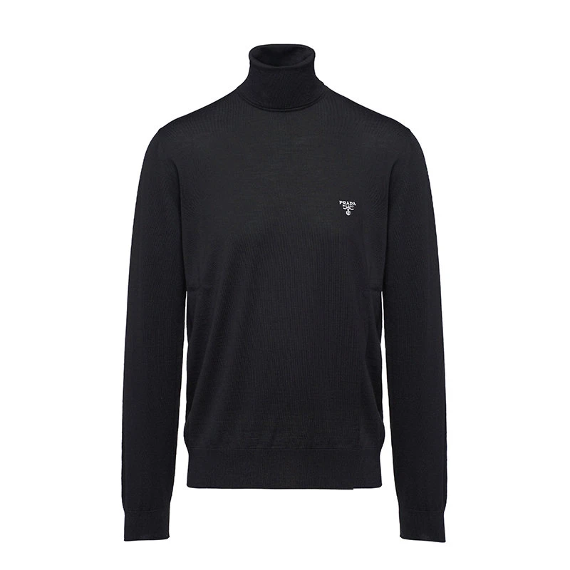 商品Prada|【预售3-7天】PRADA/普拉达 男士黑色精纺羊毛高领毛衣UMR502_1ZLE_F0002_S_212,价格¥8988,第1张图片