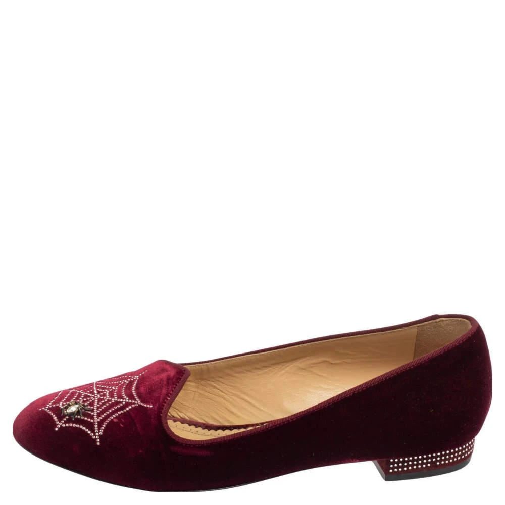 商品[二手商品] Charlotte Olympia|Charlotte Olympia Burgundy Velvet Spider Embellished Smoking Loafers Size 39,价格¥975,第2张图片详细描述