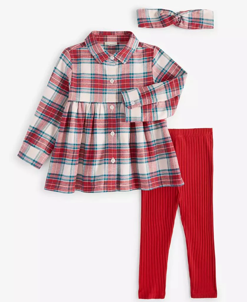 商品First Impressions|Baby Girls Headband, Flannel Tunic & Leggings, 3 Piece Set, Created for Macy's,价格¥132,第1张图片