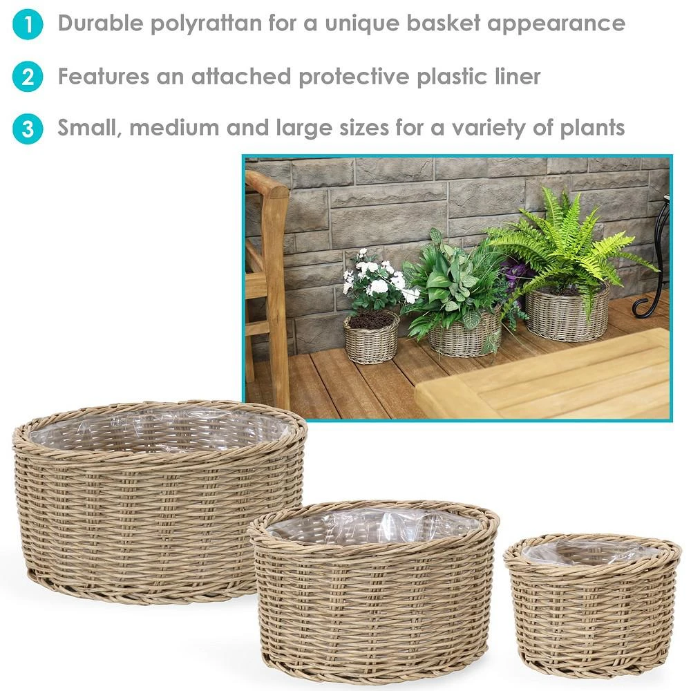 商品Sunnydaze Decor|Polyrattan Round Basket Planter 8 in, 11.75 in, 14 in - Set of 3,价格¥514,第2张图片详细描述