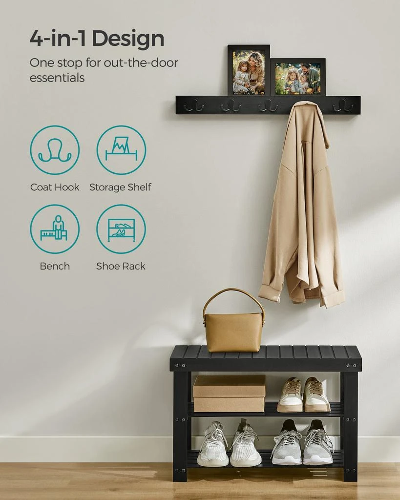 商品BreeBe|Coat Rack and 3-Tier Bamboo Shoe Bench Set Ink Black,价格¥733,第2张图片详细描述