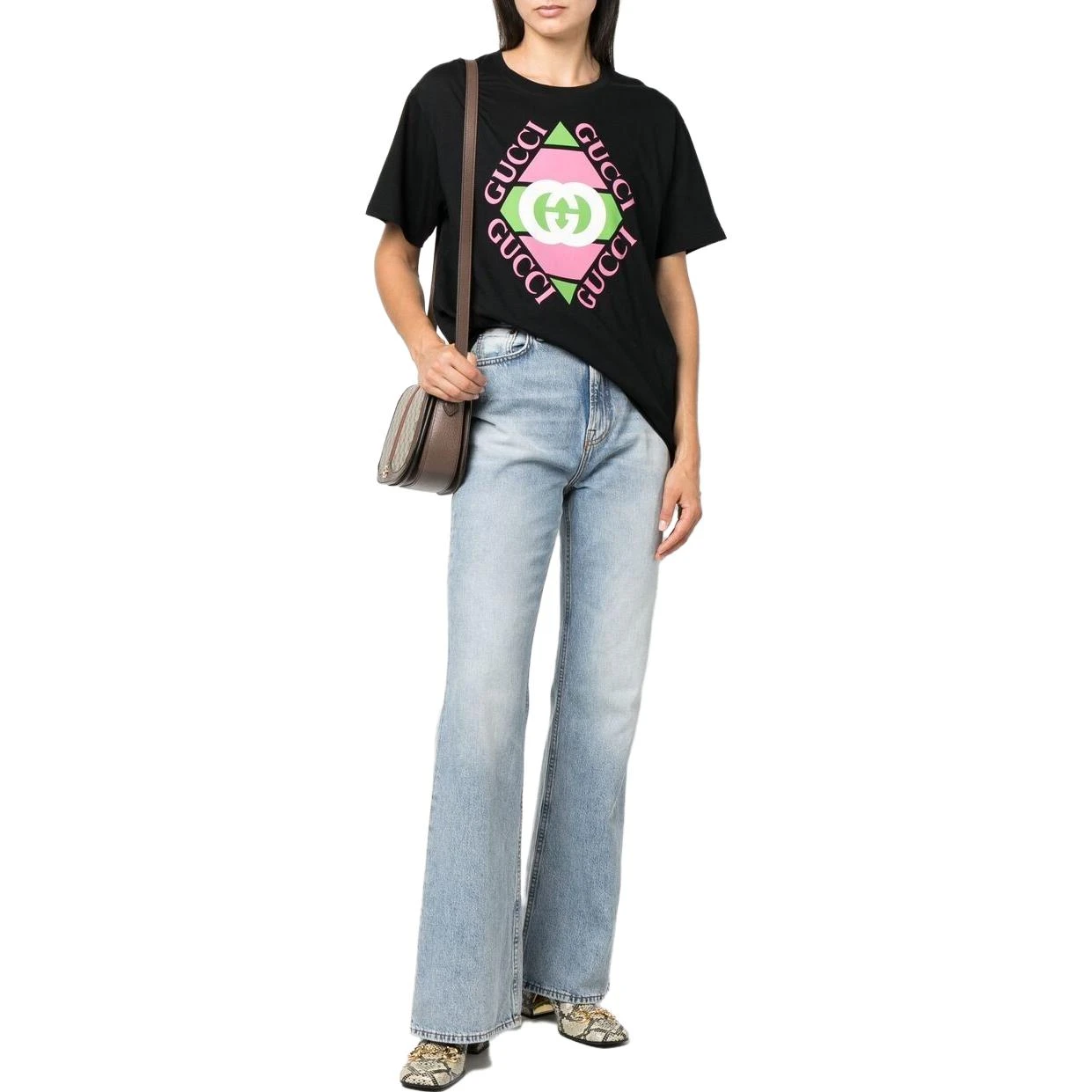 商品[国内直发] Gucci|/古驰 SS23 Logo字母印花短袖T恤 女款 黑色,价格¥4776,第3张图片详细描述