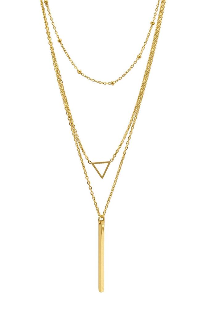 14K Gold Plated Layered Bar Pendant Necklace商品第1张图片规格展示