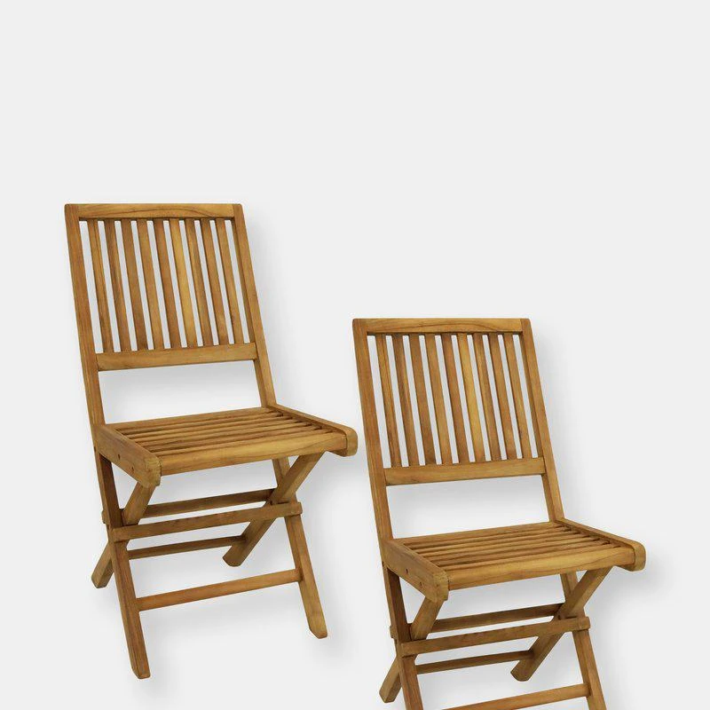 商品Sunnydaze Decor|Nantasket Teak Outdoor Folding Patio Chair with Slat back SET OF 2,价格¥2056,第1张图片