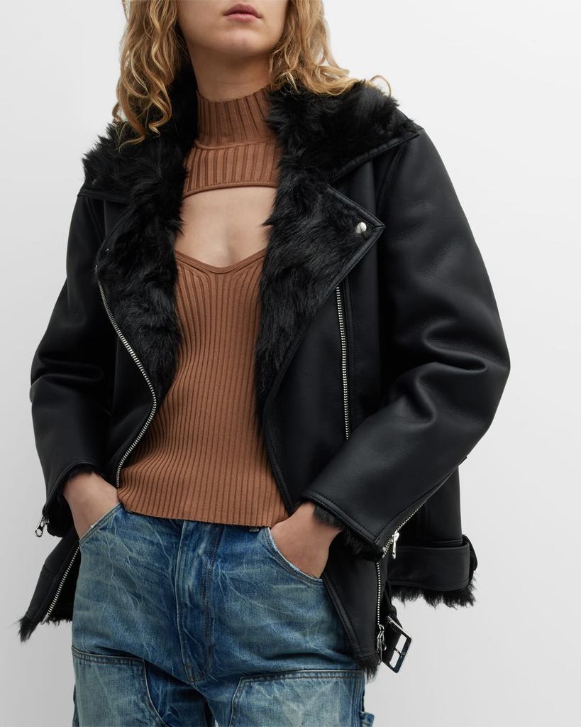 Carrie Faux Shearling Biker Jacket商品第6张图片规格展示