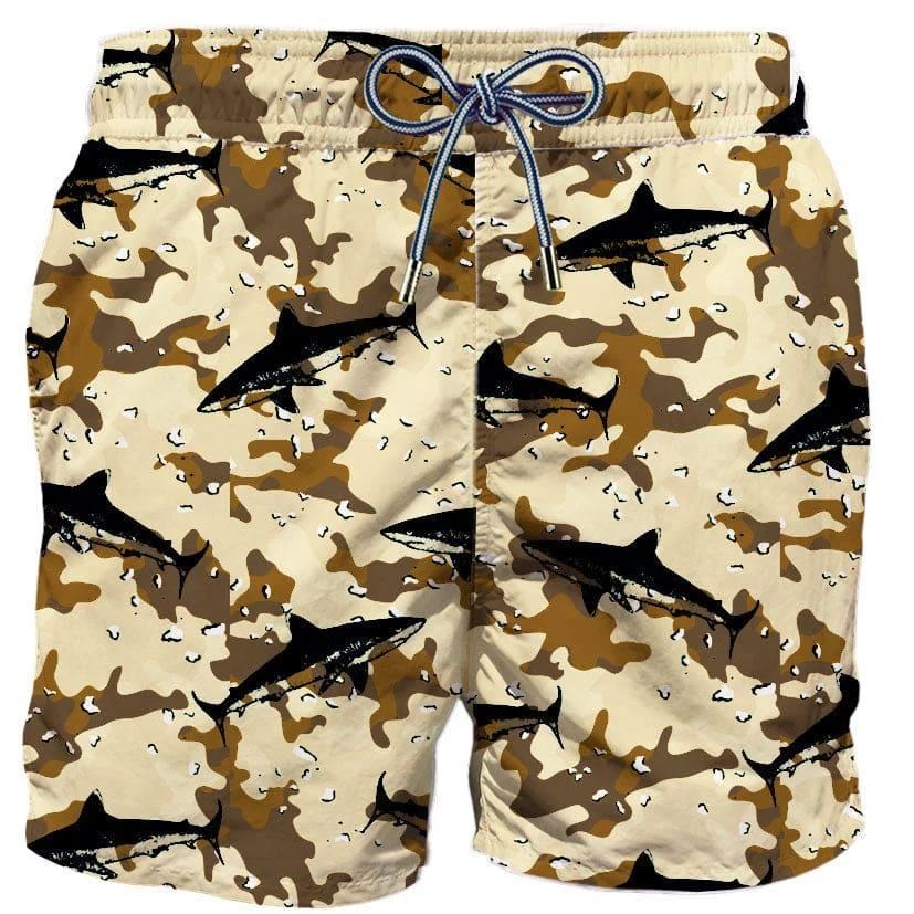商品Mc2 Saint Barth|Flock Fabric Shark On Camouflage Background Swim Shorts,价格¥1329,第1张图片