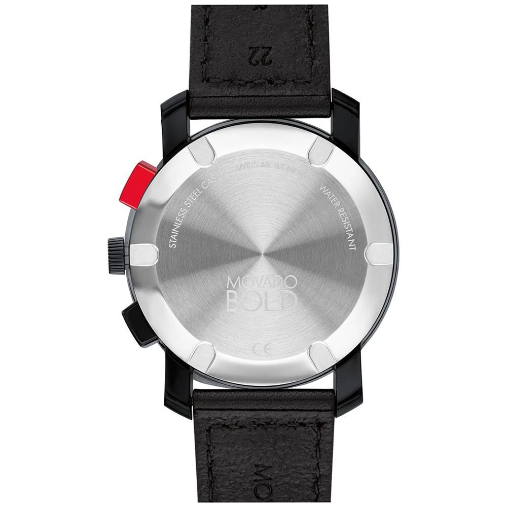 商品Movado|Men's Swiss TR90 Black Leather Strap Watch 43.5mm,价格¥3654,第3张图片详细描述