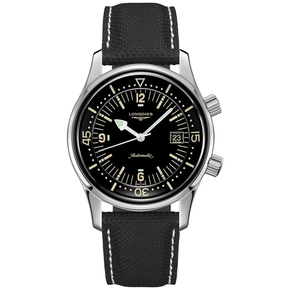 商品Longines|Men's Swiss Automatic Legend Diver Black Leather Strap Watch 42mm,价格¥17960,第1张图片