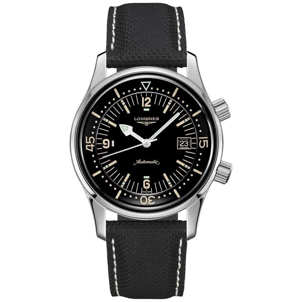 商品Longines|Men's Swiss Automatic Legend Diver Black Leather Strap Watch 42mm,价格¥16941,第1张图片