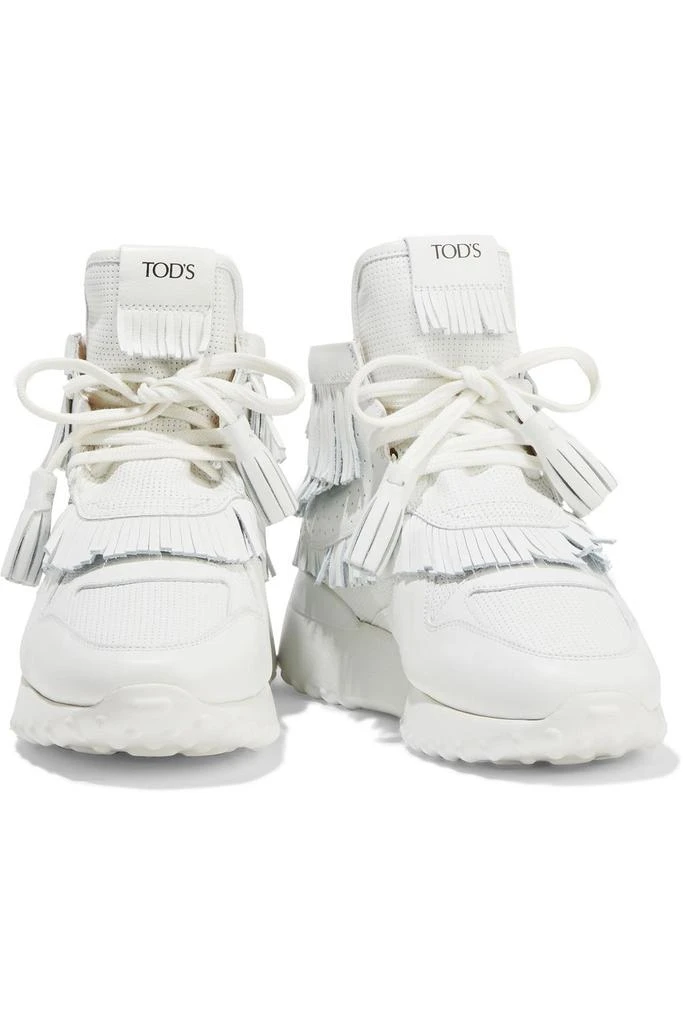 商品Tod's|Fringed perforated leather high-top sneakers,价格¥2478,第2张图片详细描述