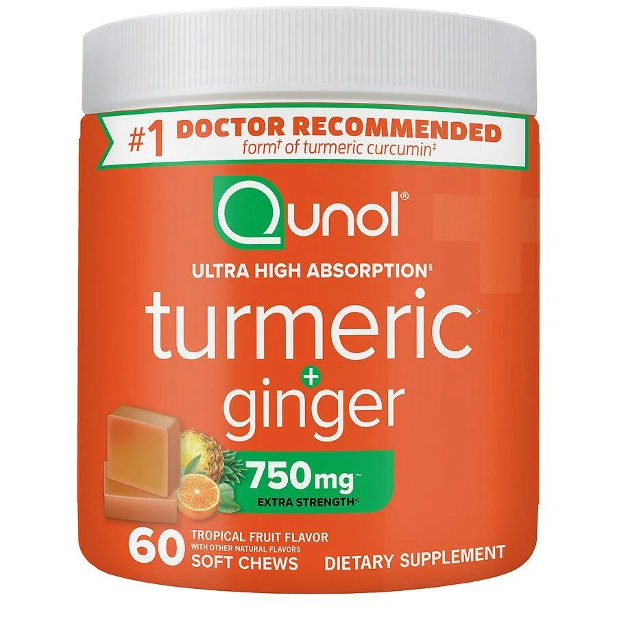 商品Qunol|Turmeric + Ginger Extra Strength Soft Chews, 750mg Tropical Fruit,价格¥254,第1张图片