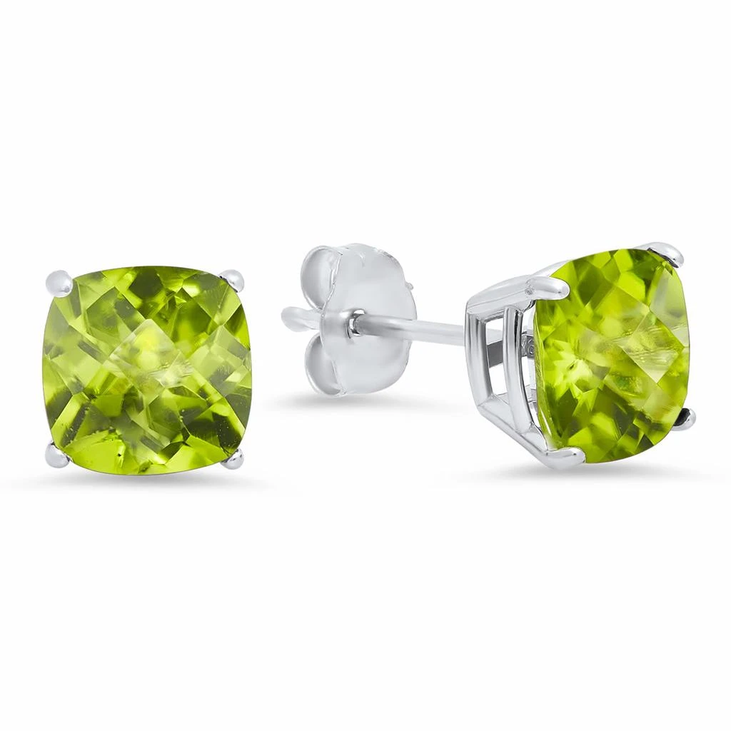 Sterling Silver Cushion-Cut Checkerboard Gemstone Stud Earrings (8MM) 商品