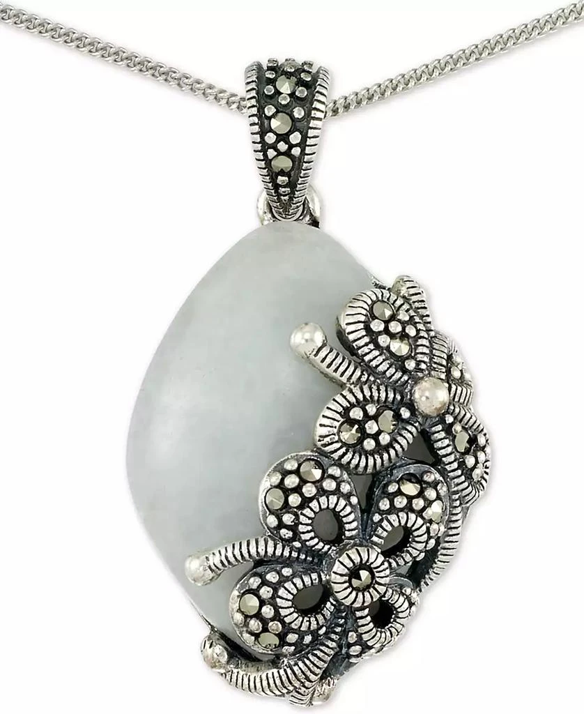 商品Macy's|Jade (18 x 25 x 5mm) & Marcasite Floral 18" Pendant Necklace in Sterling Silver,价格¥374,第1张图片