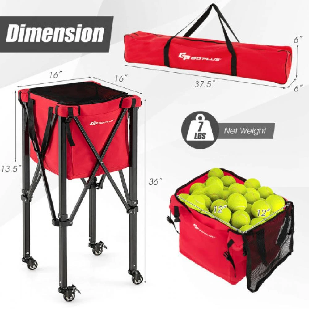 商品Hivvago|Lightweight Foldable Tennis Ball Teaching Cart with Wheels and Removable Bag-Red,价格¥664,第5张图片详细描述