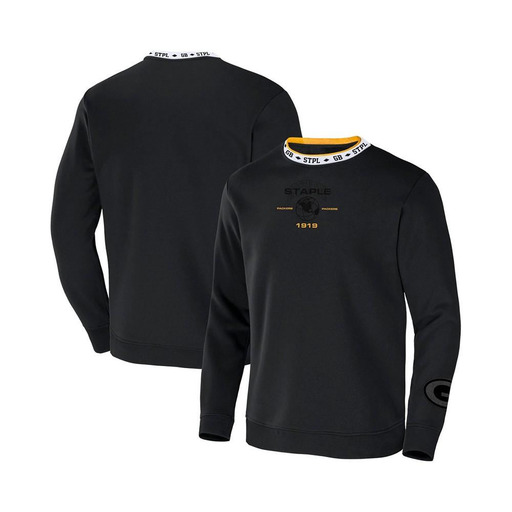 Men's NFL X Staple Black Green Bay Packers Embroidered Fundementals Globe Pullover Crew Sweatshirt商品第1张图片规格展示