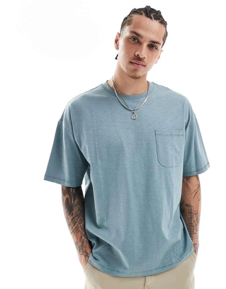 商品New Look|New Look slub pocket t-shirt in cool blue,价格¥137,第1张图片