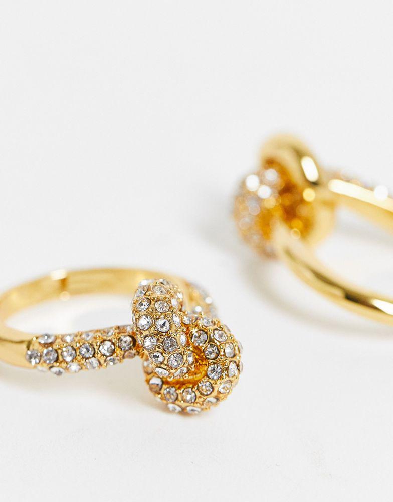 ASOS DESIGN 14k gold plated pack of 2 rings in knot design with crystal商品第2张图片规格展示