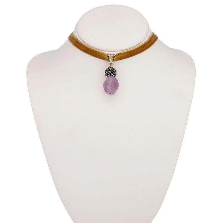 商品Paul & Pitü Naturally|14k Gold-Plated Amethyst Velvet Choker Necklace,价格¥174,第2张图片详细描述