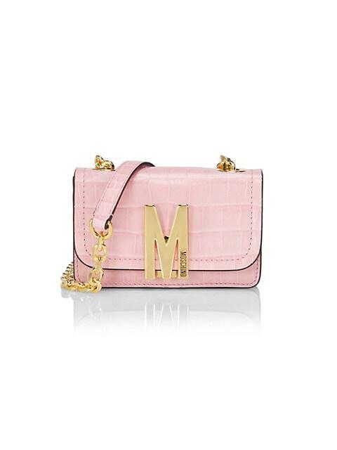 商品Moschino|M Logo Croc-Embossed Leather Shoulder Bag,价格¥6183,第1张图片