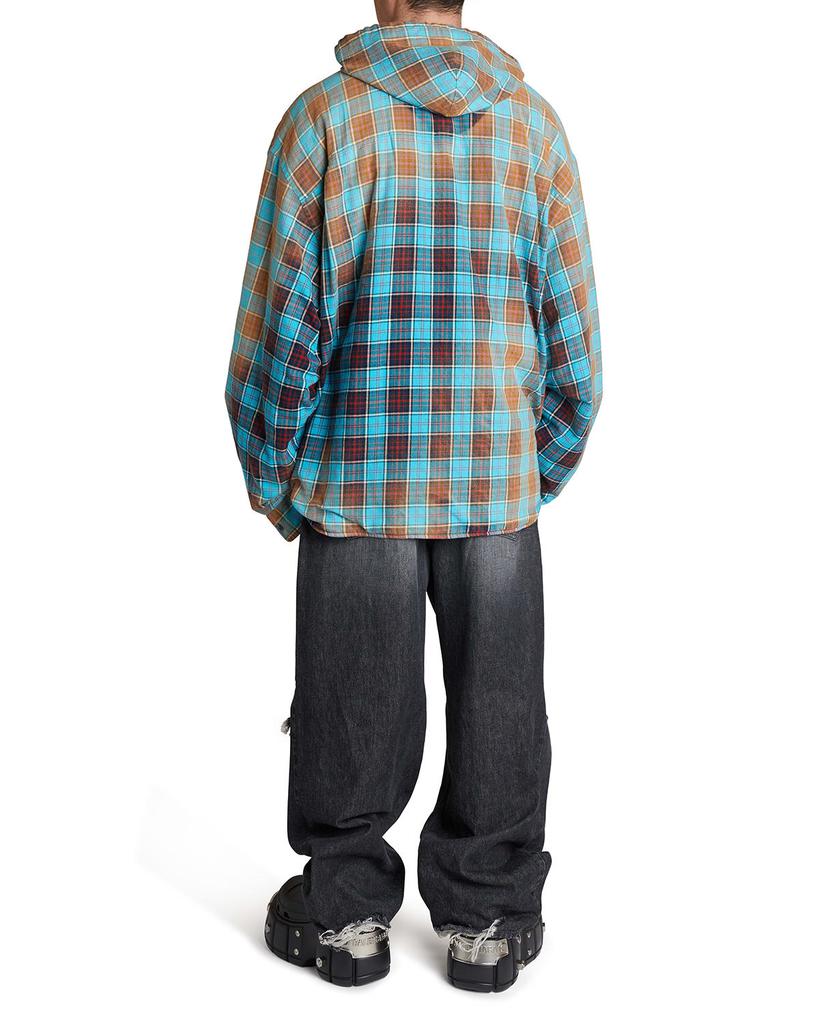 Men's Bleached Plaid Flannel Hooded Shirt Jacket商品第4张图片规格展示