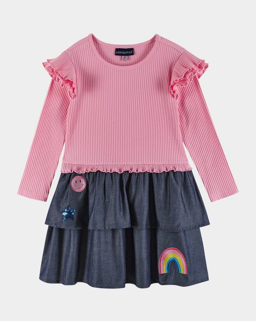 商品Andy & Evan|Girl's Rib Knit Tiered Skirt Combo Dress, Size 2T-6X,价格¥485,第1张图片