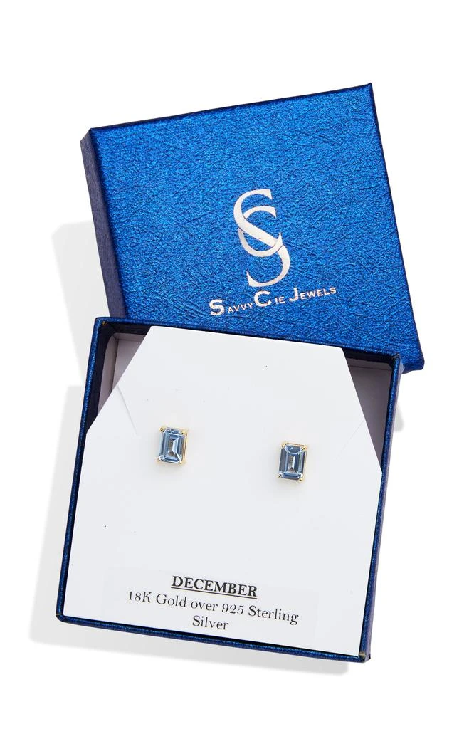 商品Savvy Cie Jewels|VERMEIL DECEMBER BLUE TOPAZ EMERALD CUT CZ BIRTHSTONE STUD IN BOX,价格¥205,第3张图片详细描述