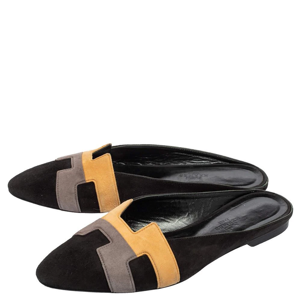 商品[二手商品] Hermes|Hermes Black/Beige Suede Roxane Mules Size 37.5,价格¥1509,第4张图片详细描述