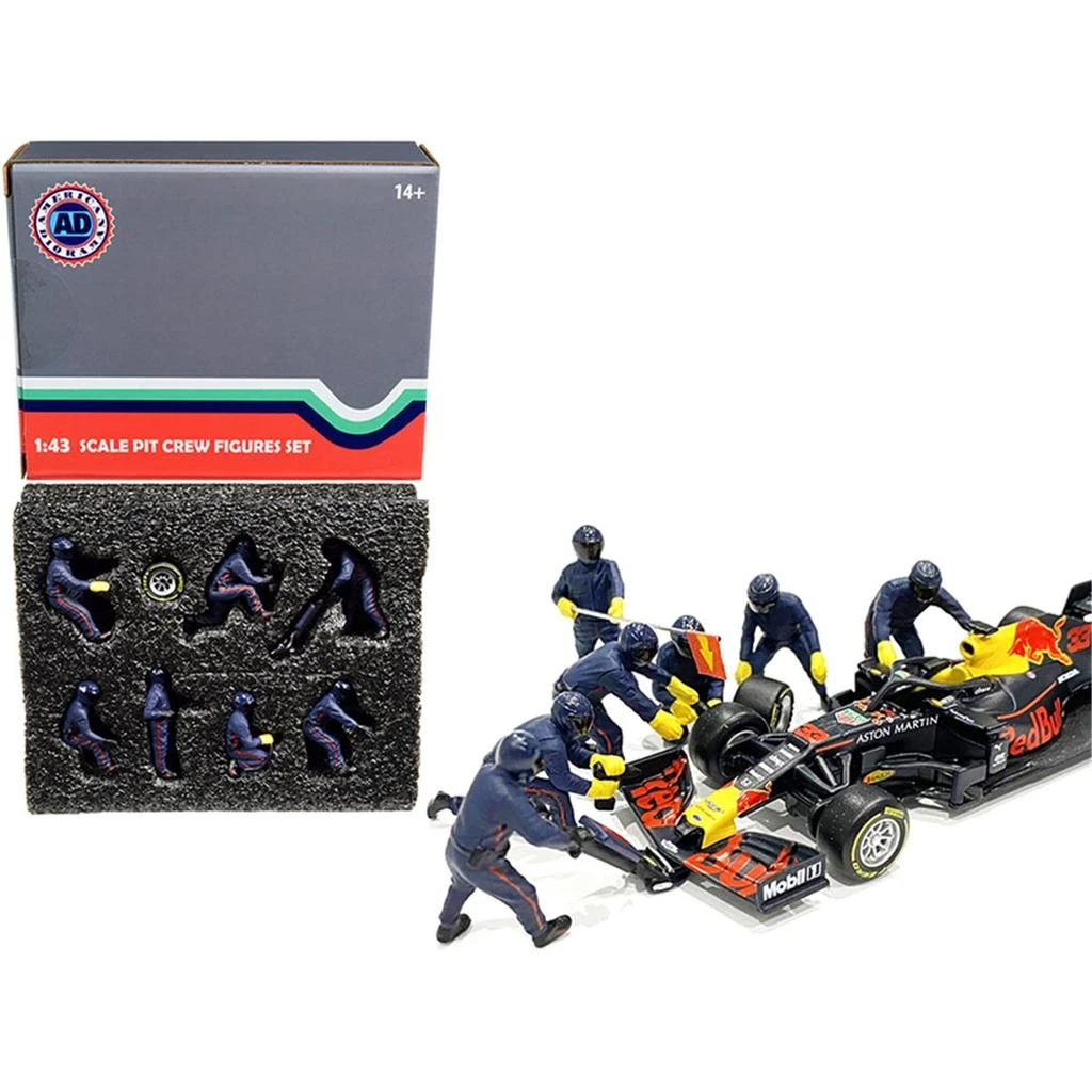 商品American Diorama|Formula One F1 Pit Crew 7 Figurine Set Team Blue for 1 by 43 Scale Model Car,价格¥471,第1张图片