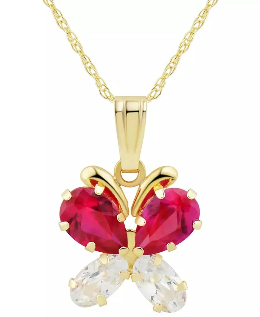 商品Macy's|Lab-Grown Ruby (1 ct. t.w.) & Lab-Grown White Sapphire (5/8 ct. t.w.) Butterfly 18" Pendant Necklace in 14k Gold,价格¥752,第1张图片