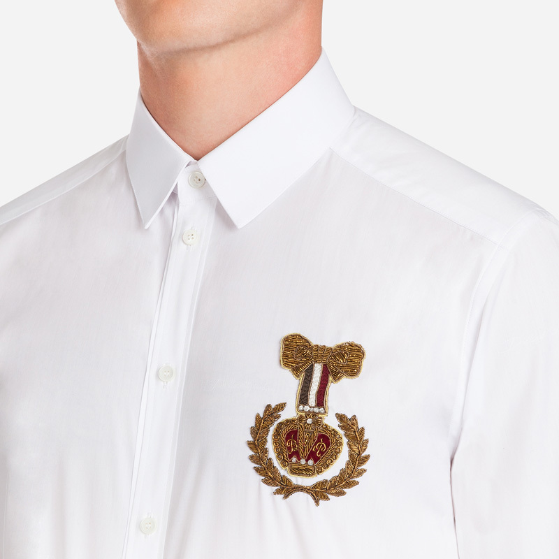 商品Dolce & Gabbana|Dolce&Gabbana 杜嘉班纳 男士白色纹章拼饰棉质衬衫 G5EJ1Z-FJ5FQ-S8352,价格¥3070,第1张图片