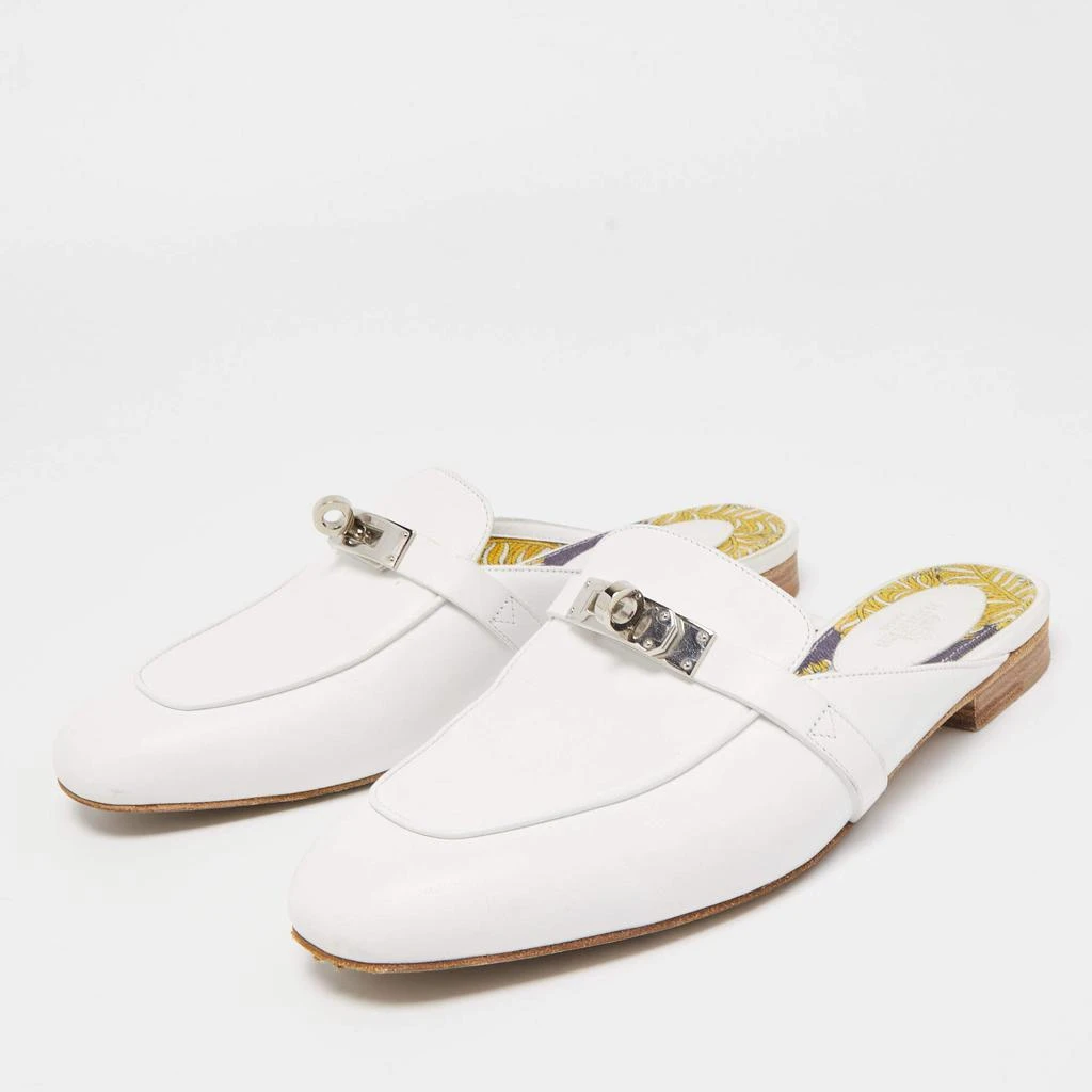 商品[二手商品] Hermes|Hermes White Leather Oz Flat Mules Size 37,价格¥4885,第2张图片详细描述