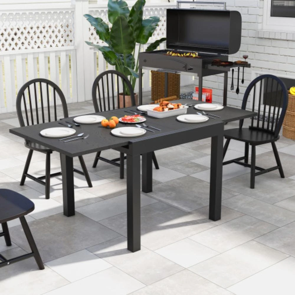 商品Hivvago|31.5 inches-63 inches Adjustable Patio Expandable Dining Table for 4-6 Person-Gray,价格¥2868,第2张图片详细描述