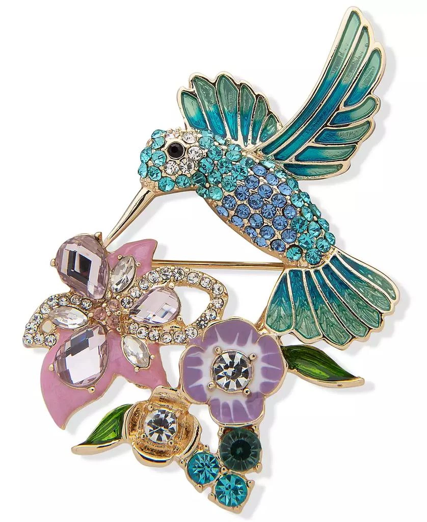 商品Anne Klein|Gold-Tone Crystal Hummingbird & Flower Pin,价格¥211,第1张图片