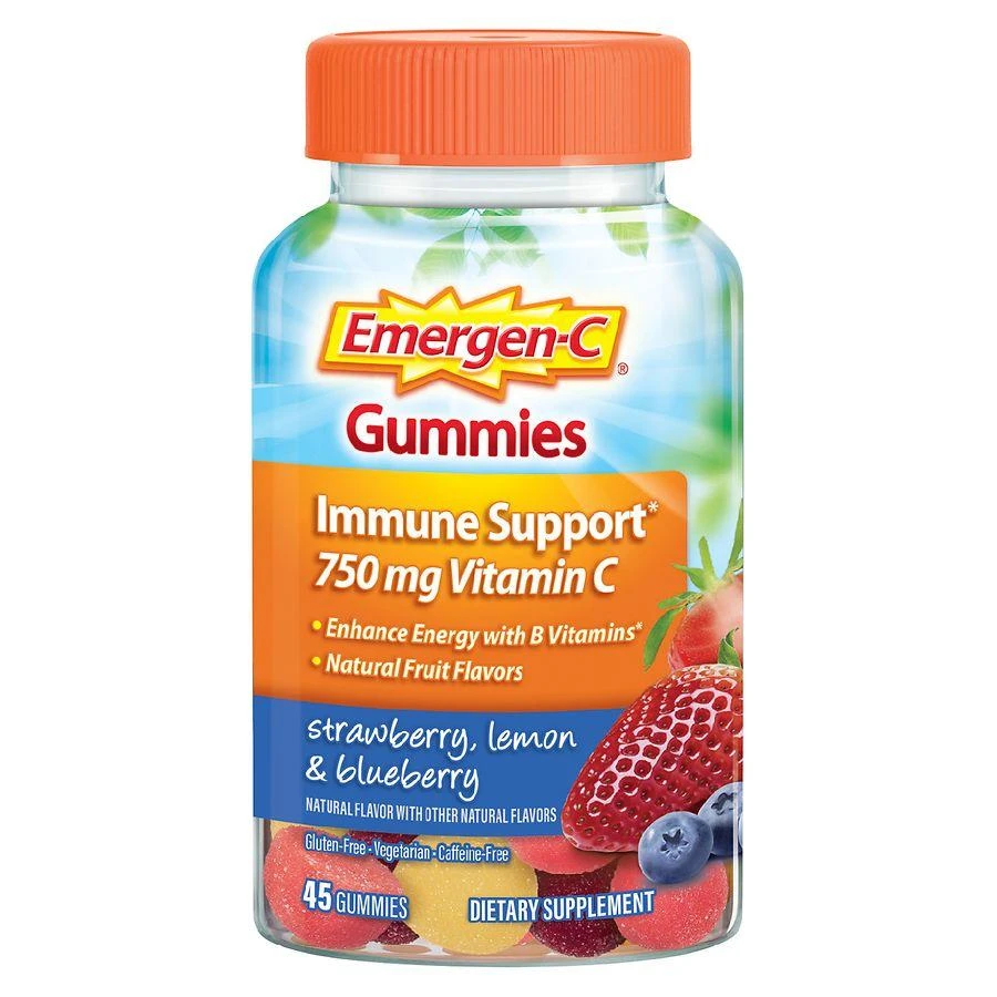 商品Emergen-C|Immune Support Gummies with 500 mg Vitamin C, Folic Acid, and B Vitamins Strawberry, Lemon, Blueberry,价格¥143,第1张图片