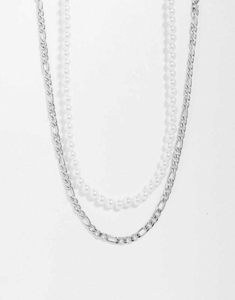 商品Reclaimed Vintage|Reclaimed Vintage inspired unisex multirow with silver chain and pearl,价格¥120,第1张图片